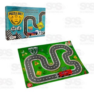Quebra-Cabeça Pista de Corrida 96 Peças Com Carrinho Homeplay 5007