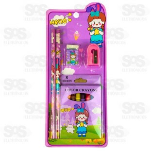 Kit Escolar 14 Peças Com Estojo e Guache Polibrinq SCB89