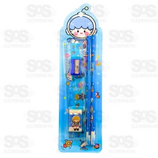 Kit Escolar 5 Peças Com Estojo Polibrinq SCB64