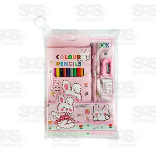 Kit Escolar 17 Peças Com Livro De Colorir Polibrinq SCB58