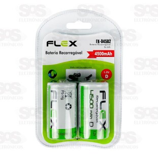 Pilha Bateria Recarregável Tipo D Ni-Mh 4500mAh Flex FX-D45B2