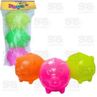 Kit Com 3 Mini Cofre Porco Plástico Colorido Mini Toys 737A
