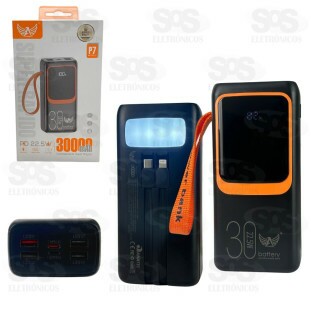 Carga Extra 30.000mAh Com Lanterna e Painel 6 Portas Altomex P7