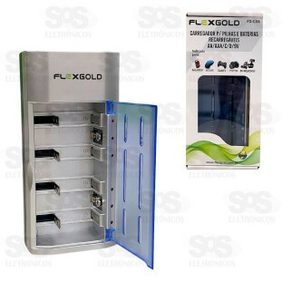 Carregador De Pilha e Bateria AA/AAA/C/D/9V Bivolt Flexgold FX-C06