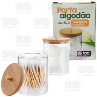 Porta Algodão Tampa de Bambu Top Útil 1456