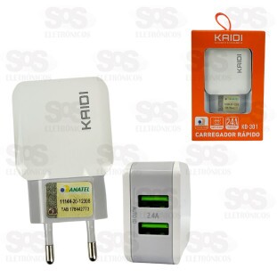 Carregador Rápido 2 USB 2.4A Kaidi KD-301