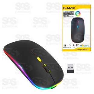 Mouse Sem Fio Recarregável Com Antena e Bluetooth B-Max BM-615