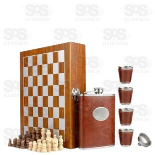 Kit Jogo de Xadrez Com Cantil e Copos Luatek LK-CD25