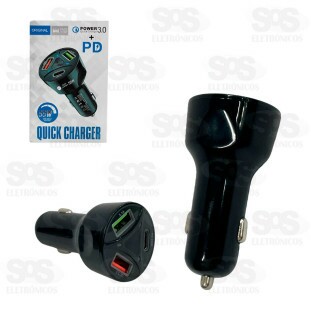 Fonte Veicular QuickCharge 3.0 e Type C PD+USB 55W Carregador CC020