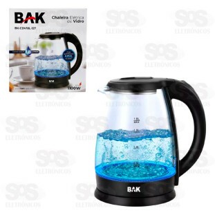 Chaleira Elétrica De Vidro 1.8 Litros 1100W Bak BK-CDV18L-127