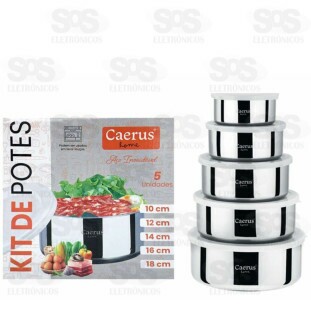 Conjunto de Pote Com Tampa Aço Inox 5 em 1 Caerus CRS-2570
