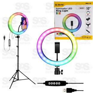 Iluminador Ring Light RGB 10 Polegadas Com Tripé B-max BM-L19