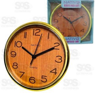 Relógio De Parede Metalizado Dourado e Preto Wood Nativo 80514-8