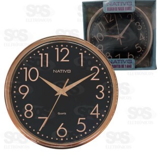 Relógio De Parede Metalizado Rose e Preto Nativo 80511-7