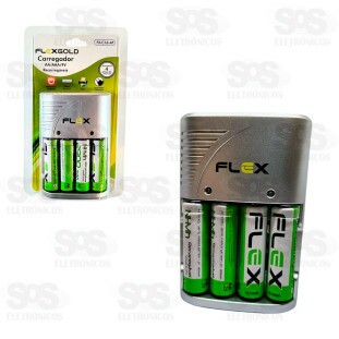 Carregador AA/AAA/9V Com 4 Pilhas Flexgold FX-C16-4P