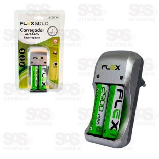 Carregador AA/AAA/9V Com 2 Pilhas Flexgold FX-C17-2P
