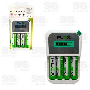 Carregador AA/AAA Com 4 Pilhas Display Flexgold FX-C18-4P