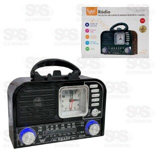 Rádio Retro 3 Bandas Com Lanterna e Relógio Altomex AD-739