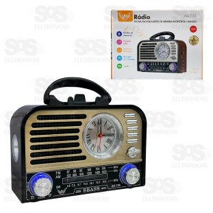 Rádio Retrô 3 Bandas Com Lanterna e Relógio Altomex AD-738