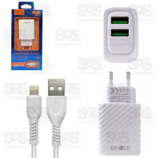 Carregador Rápido 2 USB 3.1A Com Cabo Iphone Inova CAR-3115A