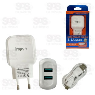 Carregador 2 USB 3.1A Com Cabo Micro USB V8 Inova CAR-3294S
