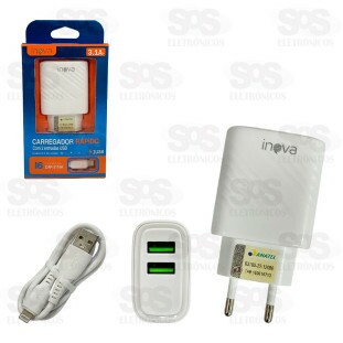 Carregador 2 USB 3.1A Com Cabo Iphone Inova CAR-3118A