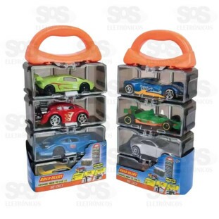 Kit Carrinhos de Metal 4 Unidades  Com Estojo Toy King TK8313