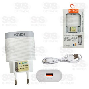 Carregador Turbo USB QC3.0 18W Cabo Lightning Kaidi KD-550A