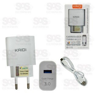 Carregador Turbo QC3.0 18W Com Cabo Micro USB V8 Kaidi KD-111S