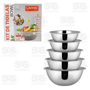 Kit Tigelas Bowl Inox 5 Peças Caerus CRS-2569