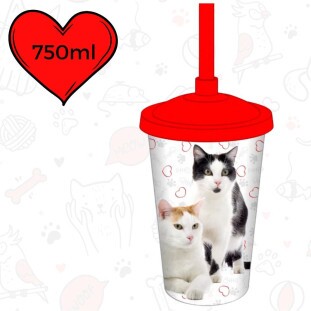 Copo Plástico Com Canudo 750ML Cat  Frajola 0180B