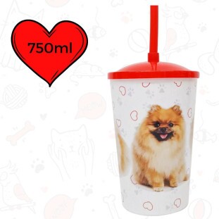 Copo Plástico Com Canudo 750ML Dog Lulu 0172A