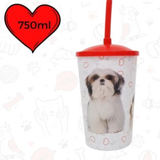 Copo Plástico Com Canudo 750ML Dog Shitzu 0168A