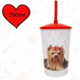Copo Plástico Com Canudo 750ML Dog York Shire 0171A
