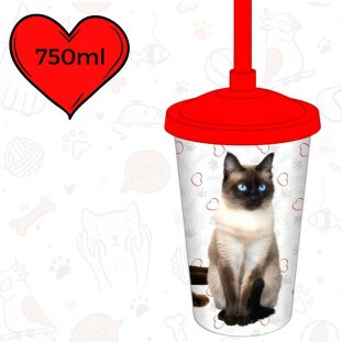 Copo Plástico Com Canudo 750ML Cat Siamês 0183B