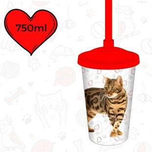Copo Plástico Com Canudo 750ML Cat Persa 0179B