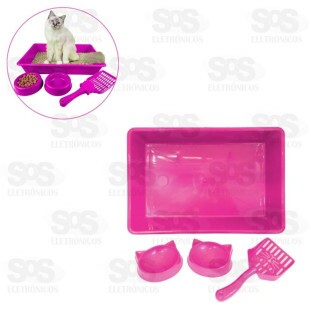 kit Bandeja Com Pá e 2 Comedouro Rosa Pet Toys 1951