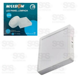 Painel Quadrado Sobrepor LED Branco Quente 25W 3200K Maxbom