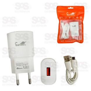 Carregador 3.1A Com Cabo Micro USB V8 Eletromex EL-4015-V8