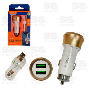 Carregador Veicular 2 USB 4.1A Cabo Type C Inova GL23-C