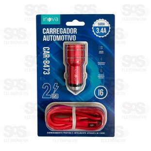 Carregador Veicular 2 USB 3.4A Cabo Iphone Inova CAR-8473