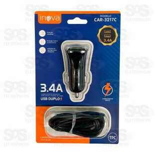 Carregador Veicular 2 USB 3.4A Cabo Type C Inova CAR-3217C