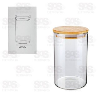 Pote Acrílico Redondo Com Tampa De Bambu 900ML TOP1059