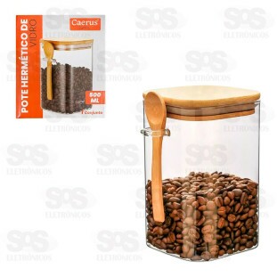 Pote De Vidro Com Tampa De Bambu e Colher 500ML CRS-2298