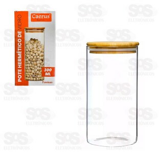 Pote De Vidro Redondo Com Tampa De Bambu 300ML CRS-2304