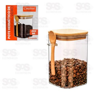 Pote De Vidro Com Tampa De Bambu e Colher 200ML CRS-2294