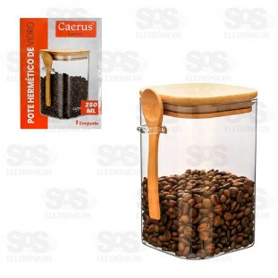 Pote De Vidro Com Tampa De Bambu e Colher 250ML CRS-2295