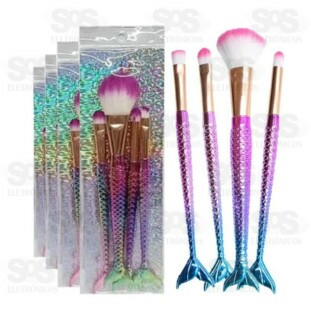 Kit 4 Pinceis Para Maquiagem Sereia