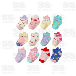 Kit 12 Pares Meia Infantil Antiderrapante Sortidas