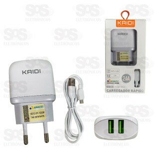Carregador 2 USB 2.4A Com Cabo Micro USB V8 Kaidi KD-556S